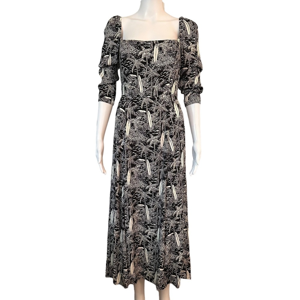 Reformation Dress Women's Size 8 Sigmund Tropical Print High Slit Long Sleeve